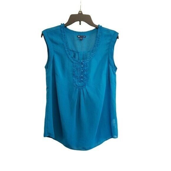 GAP Womens Sz S Blue  Solid Cap Sleeve Blouse - Picture 1 of 9
